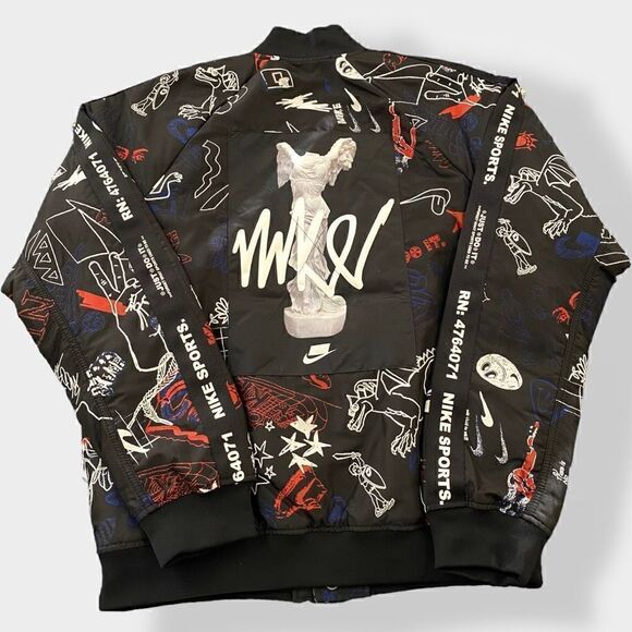 Nike Graffiti Print NSW Logo Full Zip Black Bomber Jacket Mens size Small New - Picture 8 of 12